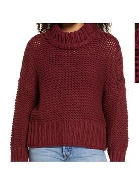 Free People My Only Sunshine Chunky Knit Sweater Turtleneck Maroon Red Womens L